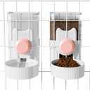 Hanging Cage Automatic Small Pet Food Bowl Water Bottle Dispenser, 1L Auto Gravity Pet Feeder and Waterer Set Kennel Feeding Station Crate Feeder Dish for Rabbit Puppy Cats Ferret (Pink)