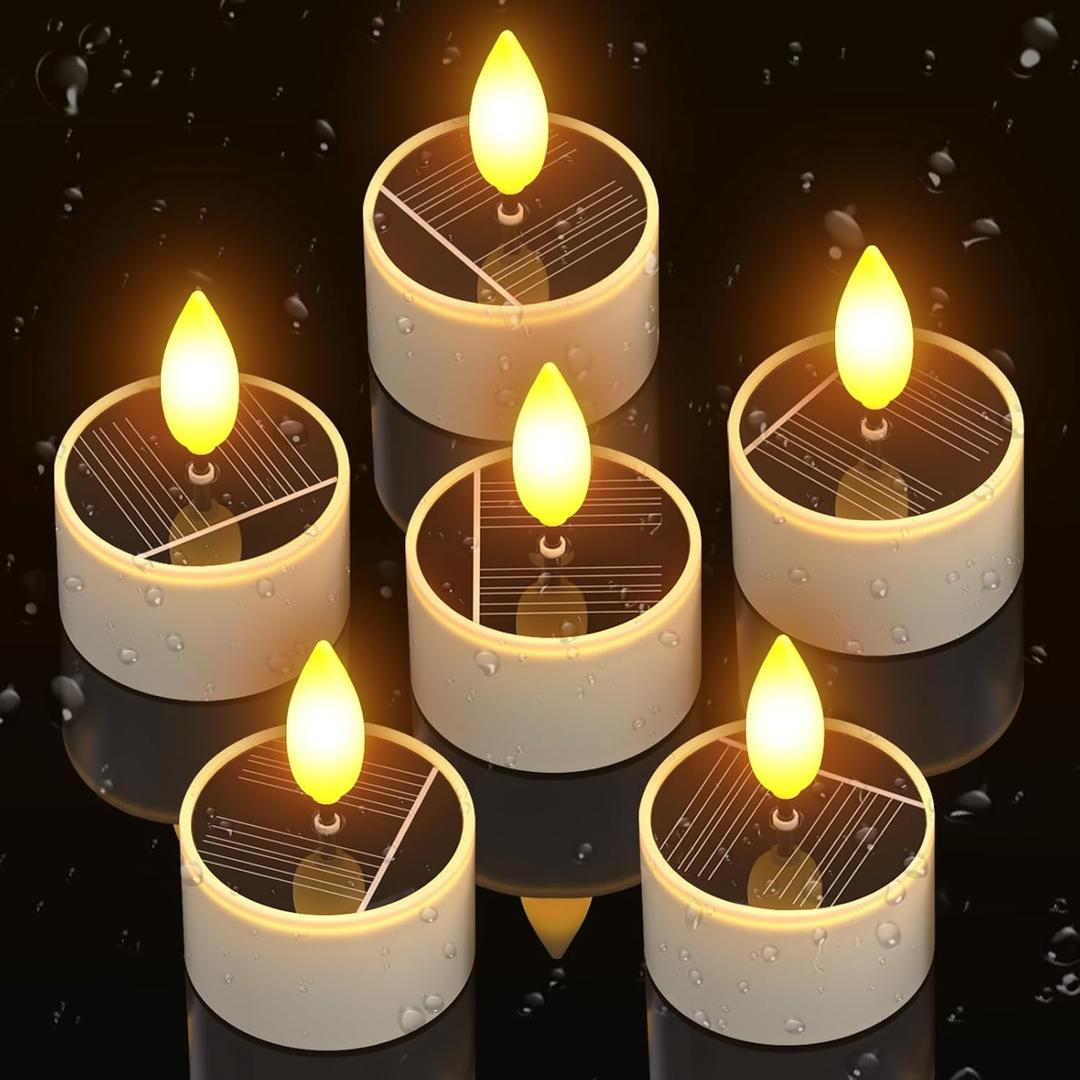 PChero 6 Pack Solar Tea Lights Outdoor Waterproof, Small Solar Lights with Dusk to Dawn Sensor, LED Tealight Candles for Lantern Garden Camping Outside Patio Home Decor, 1.5" x 2.1"