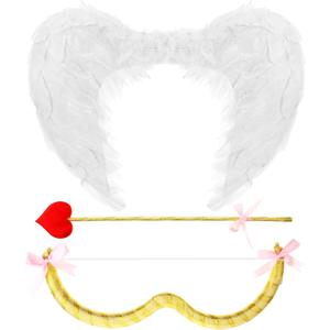 Leitee Cupid Costume Set with Bow Arrow and Wings Cosplay Cupid Costume Accessory for Women Adult Cosplay (White, Red)