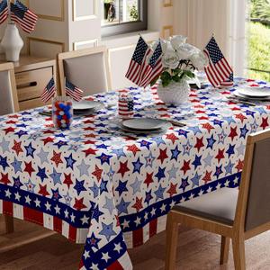 XCHI Red White Stripes Wood Stars Patriotic America 4th of July Memorial Day Independence Day Tablecloth Rectangle Washable Table Covers for Home Party Decorations 60x84 Inch