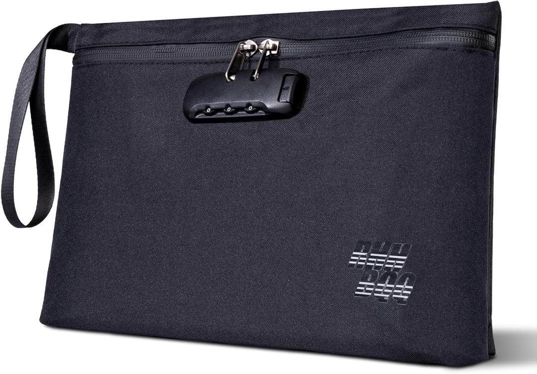Locking Pouch (12.5 x 8 Inch) with Combination Lock - Keyless, Water-Resistant & Discreet Storage Bag for Travel, Cash, 2025-6, Black