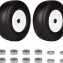 13x5.00-6" Flat Free Tire and Wheel Smooth Tire with Rim for Residential Lawn Mower Deck 36"-46" Garden Tractor | 3.25"-5.9" Centered Hub | Bore ID 3/4" 2PCS