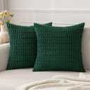 MIULEE Pack of 2 Dark Green Corduroy Decorative Pillow Covers 18x18 Inch Soft Boho Striped Throw Pillow Covers Modern Farmhouse Home Decor for Sofa Living Room Couch Bed (18" x 18" (Pack of 2))