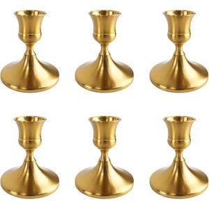 Vintage Brass Gold Taper Candle Holders Set of 6, Metal Candlestick Holders Elegant Handcrafted Décor for Weddings, Dining & Meditation, Table Centerpiece, Party, Christmas Decoration or Home Decor