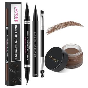 LAVONE Hair-Like Eyebrow Pen Makeup kit, Eyebrow Pencils for Women with Waterproof Microblading Eyebrow Pencil, Eyebrow Pomade, Eyeliner and Eyebrow Brush, Create Full, Natural Brows, Brunette