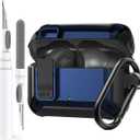Compatible with JBL Vibe 200TWS/JBL Vibe Beam Case Cover Lock Clip with Cleaner Kit, Cool Protective Cover Men Women with Carabiner for JBL Vibe Beam 2 Charging Case - Blue