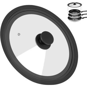 Universal Lid for Pots Pans and Skillets, Pan Cover Fit 9", 9.5",10" Diameter Cookware, Silicone Replacement Lids with Tempered Glass for Frying Pans, Cast Iron
