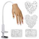 Practice Hand for Acrylic Nails- Silicone Nail Hand Practice Upgrade Nail Tips Never Fall Off, Fake Nail Manican Hand for Nail Practice, Flexible Practice Maniquin Hand with 200PCS Nail Tips
