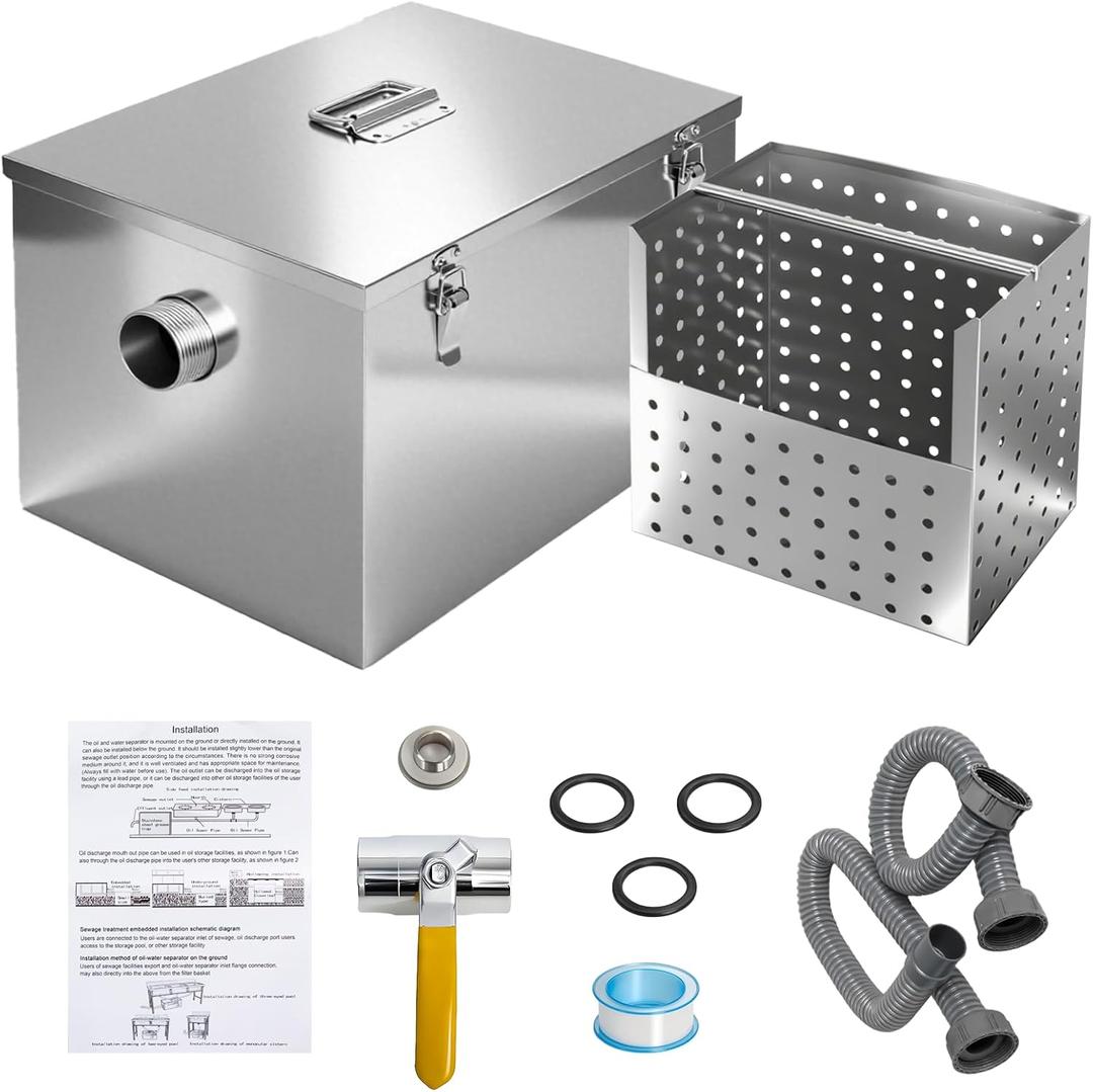 8 lbs Commercial Grease Trap for Home Restaurants Under Sink, Stainless Steel Interceptor