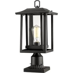 Beionxii Outdoor Post Light, Large Exterior Lamp Post Light Pier Mount Lantern with Base, Black Cast Aluminum w/Clear Glass (19" x 9") - A197P-1PK, Extra Large