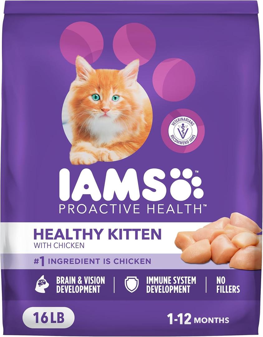 IAMS Proactive Health Kitten Dry Cat Food, Healthy Kitten Food Dry Recipe with Real Chicken in Every Bite, 16 Lb. Bag (EXP 11/01/26)