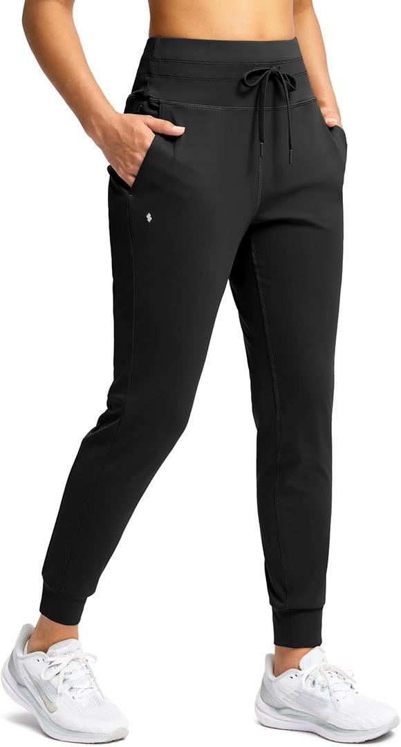 Soothfeel Womens Joggers with Zipper Pockets High Waisted Sweatpants Athletic Leggings Pants for Workout Running Yoga (Large, Black)