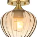 Amber Glass Ceiling Light, 7" Glass Small Semi Flush Mount Ceiling Light Fixture Modern Brushed Gold Lighting Fixtures Ceiling Lamp for Hallway Entryway Foyer Kitchen Sink Bathroom