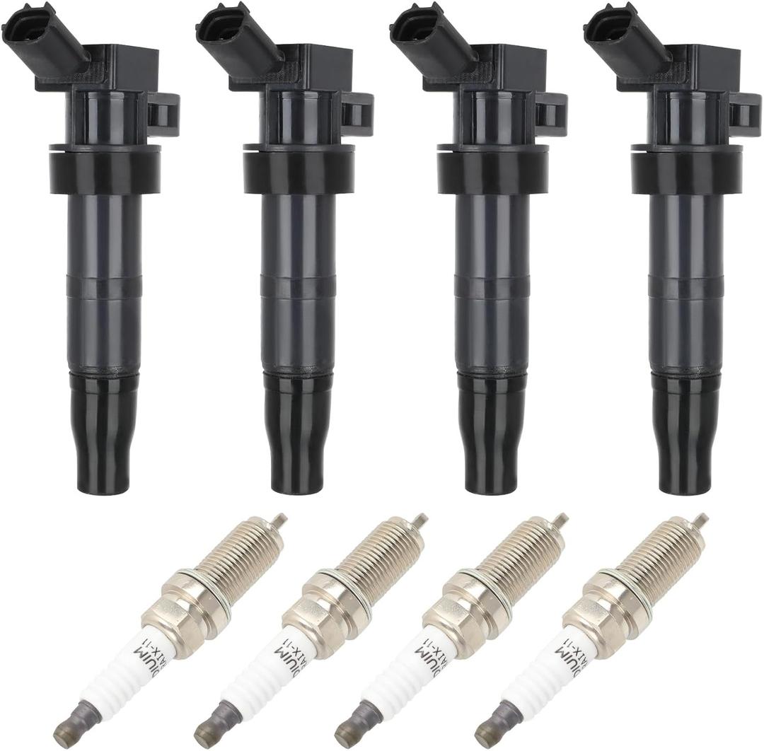 Set of 4 Ignition Coil Pack with 4*Spark Plug Fit for 2010-2015 for Hyundai Tucson 2.4L 2010-2013 for Kia Forte 2.0L 2011-2015 for Kia Sportage 2.4L, Replace UF-611 C1667 5C1724 E1111
