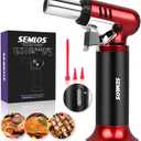 Semlos Butane Torch with Fuel Gauge, Refillable Kitchen Torch Lighter with Safety Lock and Adjustable Flame for DIY, Creme Brulee and Soldering(Butane Gas Not Included) (S-907 Red)