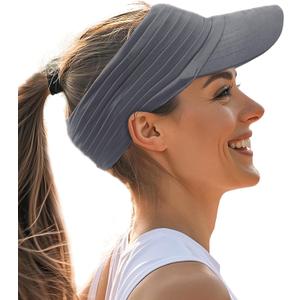 Sports Sun Visor for Men Women UV Protection Lightweight Packable Stretchy Hats for Running, Tennis, Golf (Grey)