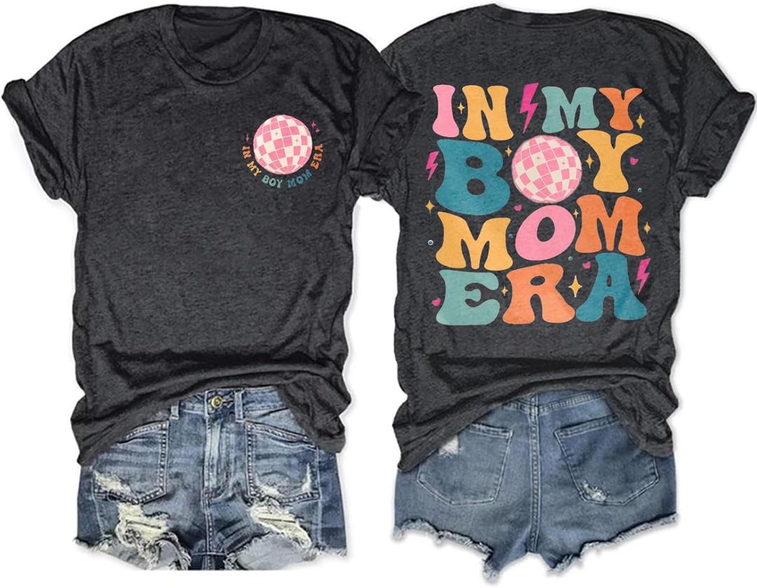 Mom Shirt for Women Boy Mama Graphic Short Sleeve Mom Life Casual Tee Tops (Gray, S)