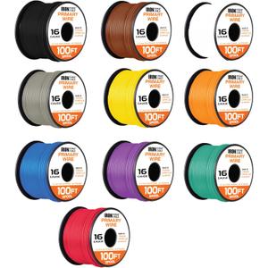 Iron Forge Cable 16 Gauge Primary Automotive Wire Assortment - 10 Roll Assortment Pack - 100 Ft of Copper Clad Aluminum Wire per Roll, Stranded Cable