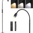 Reading Floor Lamp, 72" Tall LED Lamp with Flexible Gooseneck, Dimmable Zoomable Spotlight, Adjustable Color Beam Standing Lamp, Touch & Remote Control, Task Craft Bedroom Living Room, Matte Black