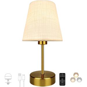 BLUEYE Mini Rechargeable Table Lamp,Remotte Control,Soft Warm 2700K-6000K,Dimmable,Timer,Flicker-Free,White Shade,Center Piece Deco,Cordless Kid Night Light for Bedside,Entryway,Bedroom (5.5 Inch, Gold)