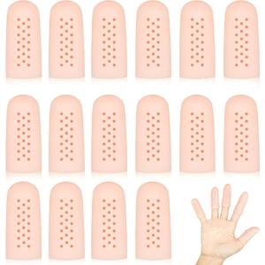 16Pcs Gel Finger Cots with Air Holes, Gel Finger Protectors Finger Covers Protection for Finger Tips, Breathable Finger Covers Finger Caps Gloves Finger Protectors for Wound, Finger Cracking