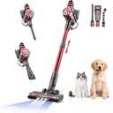 Cordless Vacuum Cleaner,Vacuum Cleaners for Home with Super Suction,Lightweight Stick Vacuum with 35 Mins Runtime,Rechargeable Cordless Vacuum for Carpet, Tile, Pet Hair, Hardwood Floors(Dark Red)