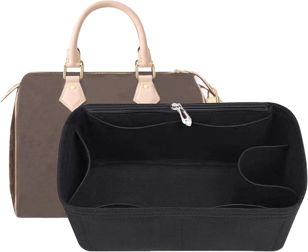 Lckaey Purse Inserts for Speedy 30 Organizer Insert, for monogram bag, HandBag protective insert Tote Bag and hand bag protector, organizer insert 1083black-L (11*5.9*5.9in)