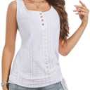 Womens Tank Tops, Summer Tops for Women 2024, U Neck Tank Tops Henley Tank Top Embroidery Sleeveless Stretch Basic Top Shirts, M