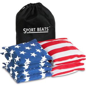 SPORT BEATS Cornhole Bags Set of 8 Regulation Weight & Size Includes Carry Case (Stars & Stripes)
