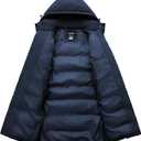 Men's Winter Coat Extra Long Puffer Jacket Waterproof Thicken Parka Insulated Outerwear with Removable Hood, Medium