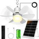 Solar Fan for Gazebo with Light, 18000mAh Rechargeable Solar Powered Patio Ceiling Fan with Remote, 17.5'' Portable Outdoor Hanging Fans for Pergola| Backyard| Camping| Tent| RV Canopy, IP54 Rated