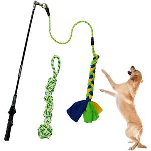 Flirt Pole for Dogs Heavy Duty, Interactive Chase & Tug of War Teaser Wand with Detachable Replacement Knot Ball and Rope Chewing Toys Flirt Stick for Small Medium Large Dogs Exercise & Training