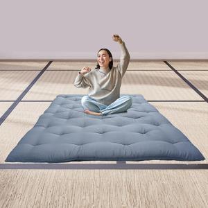 FindPanda Japanese Futon Floor Matterss Queen Size 60" x 80", Folding Tatami Mat Sleeping Pad,Roll Up Kids Floor Lounger Pillow Bed (Grey)