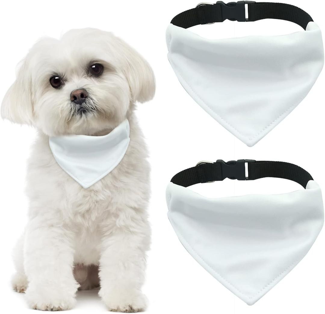 Pet Bandanas with Adjustable Buckle, 2 PCS Sublimation Double-Sided Blank Dog Bandanas with D-Ring Quick Release Buckle for Small and Medium Dogs, White, M
