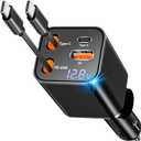 [Apple MFi Certified] Retractable Car Charger USB C, Caiinei 120W USB C Car Charger 4 in 1 PD/QC Type C Fast Charging Cigarette Lighter Adapter for iPhone 17/17 Pro Max/16 Pro/15/Galaxy S25/S24/Pixel