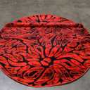 Antep Rugs Floral 5x5 Abstract Indoor Round Area Rug Siesta (Red Black, 5'3" Round)
