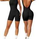 OEAK Scrunch Butt Jumpsuit Shorts for Women 5.5'' Booty Lift Short Unitard Backless Body Suits Workout Set V Back Rompers (Small, Black)
