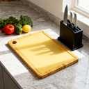 Double Sided Glass and Bamboo Cutting Board,Wood Cutting Board for Kitchen with Juice Grooves & Built-in Handles,Food Grade Material, for Chopping Vegetables/Meat/Fruit Dishwasher Safe(15"L x 10"W)