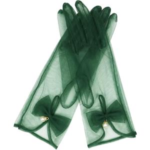 QRBTSCL Women's Bow Tea Party Gloves Sheer Gloves Elegant Mesh Short Glove Wedding Bridesmaids Prom Evening Opera Glove (Dark Green)