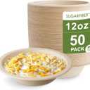 [50 Count] Harvest Pack PFAS Free 12oz Round Paper Compostable Bowls, Heavy-Duty Eco-Friendly Disposable Bagasse Bowls Sugarcane Natural Plant fibers for Meal Prep Takeout Dinnerware