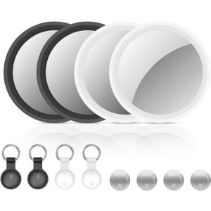 New Air Tracker Tags 4 Pack with Holder, Bluetooth Item Finder Work with Apple Find My APP (iOS Only), Easy Battery Replacement, Smart Keys Finder and Item Locator for Keys, Wallet, Pet (2 Black + 2 White)