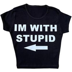Baby Tees for Women Y2k Funny Graphic Short Sleeve Grunge 90s Teens Summer T-Shirts, M