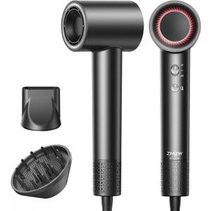 High Speed Ionic Hair Dryer, 160,000 RPM Brushless Motor Blow Dryer for Fast Drying, 500M Negative Ions for Frizz-Free Hair, Smart Heat Control, Low Noise Lightweight with Magnetic Diffuser & Nozzle
