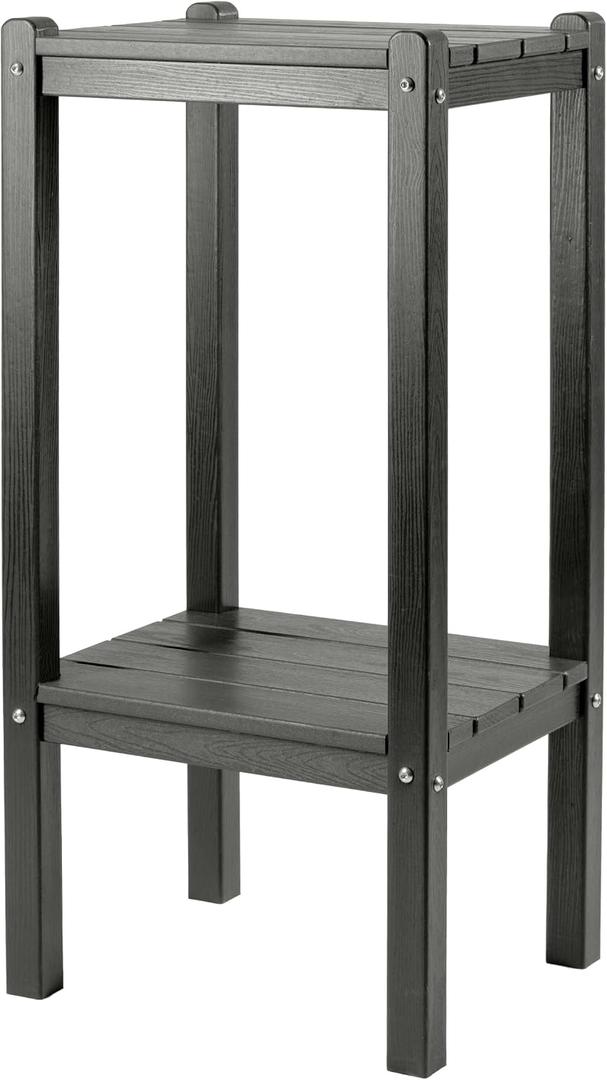 Bar Height Outdoor Side Table with Shelf - All-Weather HDPE End Table with Realistic Wood Grain, 36" Height for Patio & Deck (Gray), Square-36in