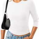 GKBK 3/4 Length Sleeve Womens Tops Crop Crewneck Fitted Layering Shirts Basic Casual Going Out Summer Tees (White, S)