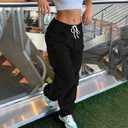Mid Rise Cargo Jeans Women Elastic Waist Stretch Wide Leg Denim Pants with Pockets Baggy Streetwear Pants y2k (Black, M)
