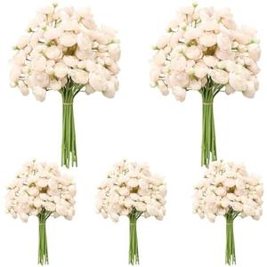 Ovveroche 5 Bouquets Cream Ranunculus Artificial Flowers, 30 Pcs Silk Mini Faux Ranunculus Bouquet for Wedding, Bridal Shower, Centerpieces, and DIY Decorations
