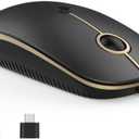 VssoPlor Type C Wireless Mouse USB C Rechargeable Portable Quiet Laptop Mouse USB and Type C Receiver Dual Mode Mice for PC, Laptop, MacBook, Tablet-Black Gold
