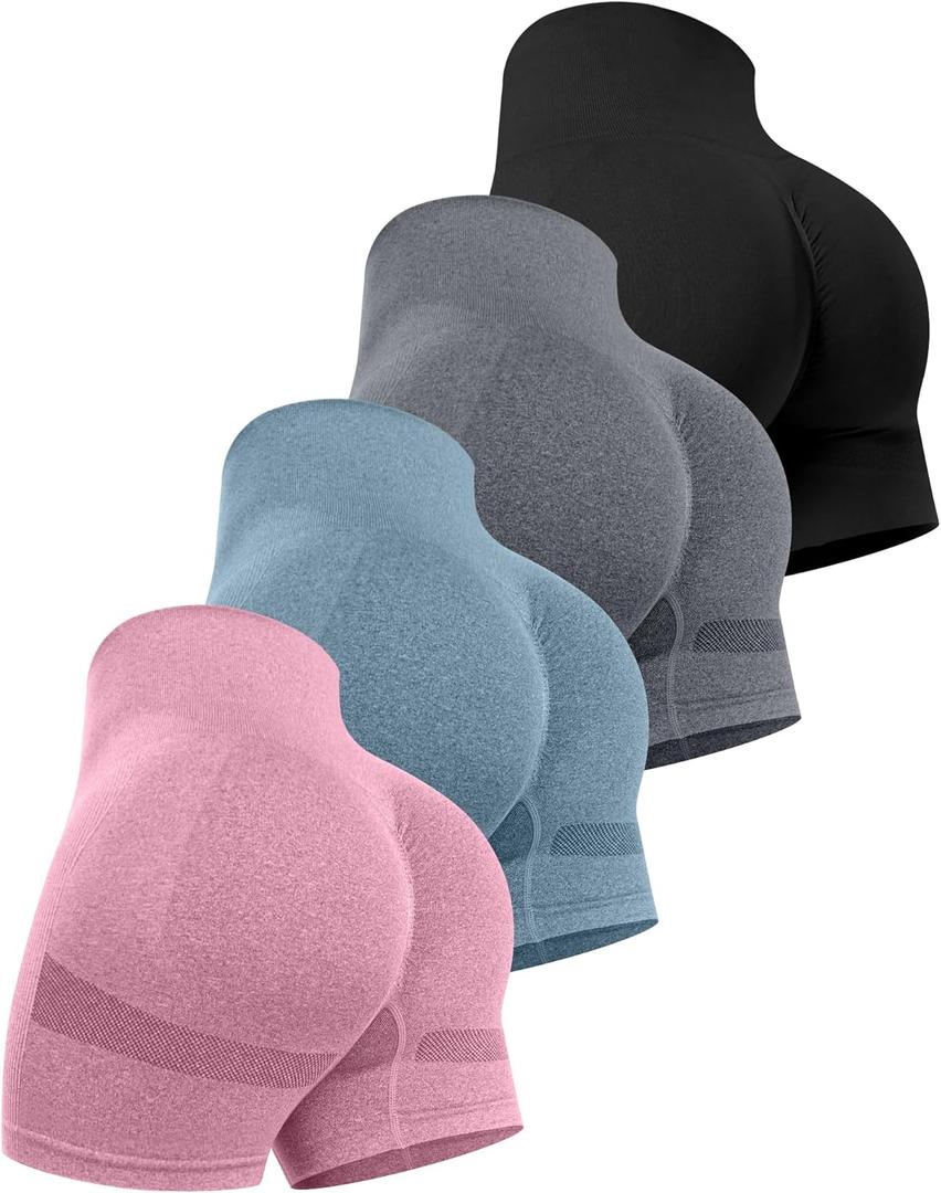 CHRLEISURE Women's 3 Packs Workout Gym Shorts, High Waisted Butt Lifting Scrunch Butt Seamless Booty Shorts (X-Large, 3 Packs (Black, Dark Gray, Blue))