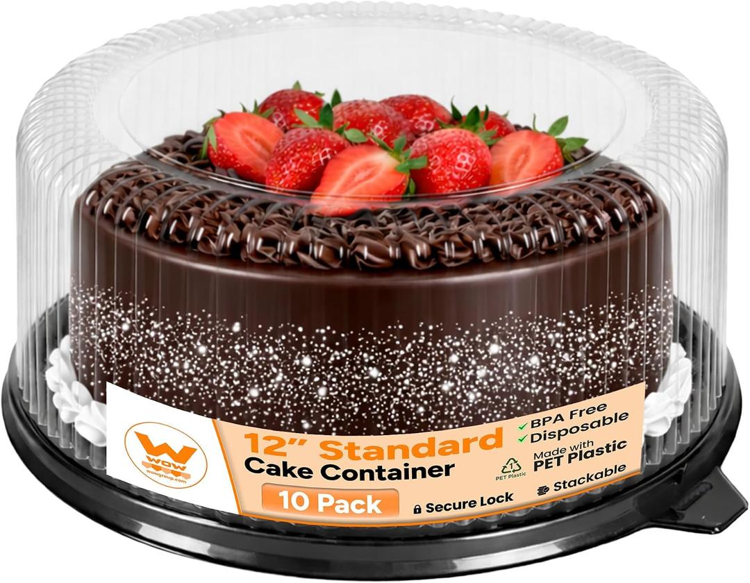 WOW 12in Standard PET Round Cake Carrier, 10-Pack